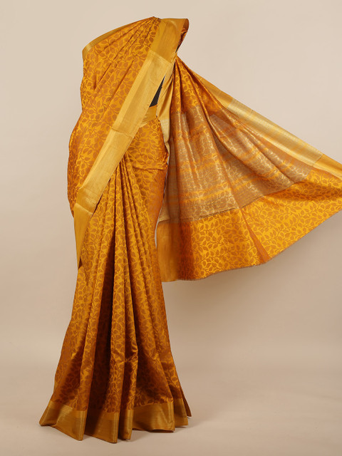 

Pothys Mustard & Gold-Toned Floral Jute Silk Saree