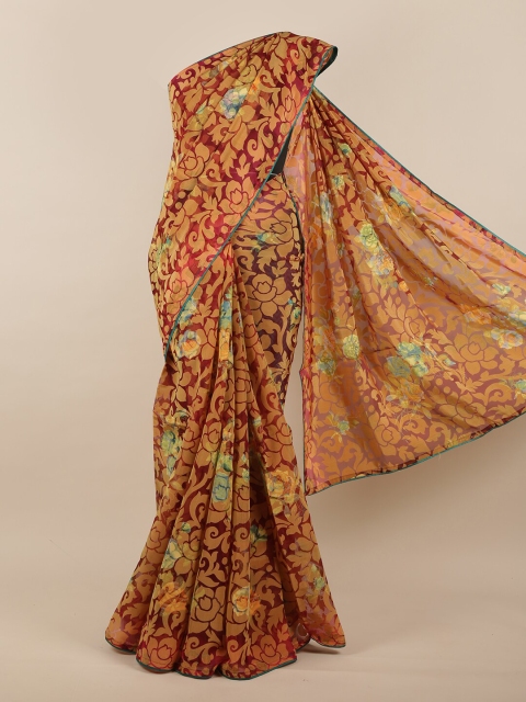 

Pothys Maroon & Orange Floral Jute Silk Saree