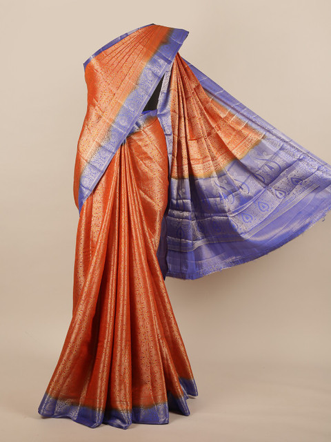 

Pothys Orange & Blue Ethnic Motifs Jute Silk Saree