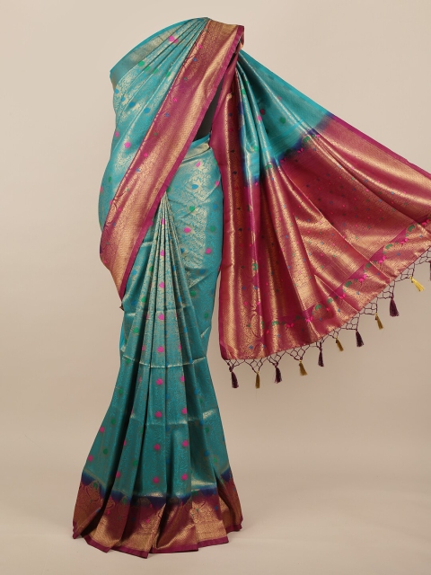 

Pothys Blue & Pink Floral Woven Design Zari Jute Silk Saree
