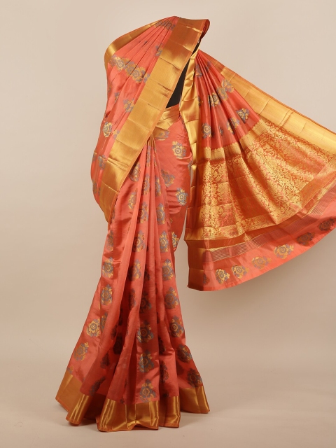 

Pothys Pink Floral Zari Jute Silk Saree