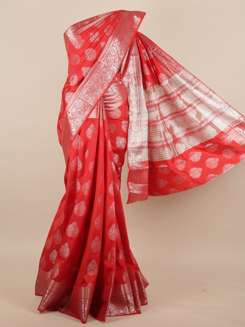 

Pothys Red & Silver-Toned Woven Design Zari Jute Silk Saree