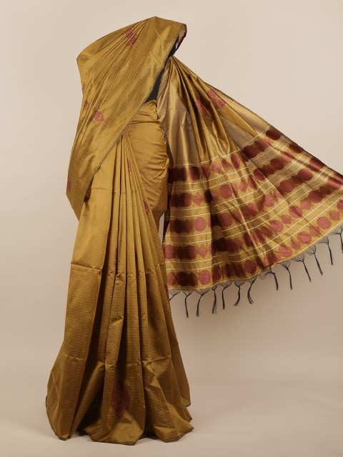 

Pothys Tan & Magenta Striped Woven Design Jute Silk Saree