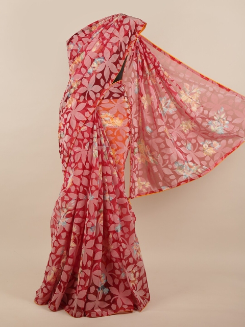 

Pothys Red & Yellow Floral Printed Jute Silk Saree