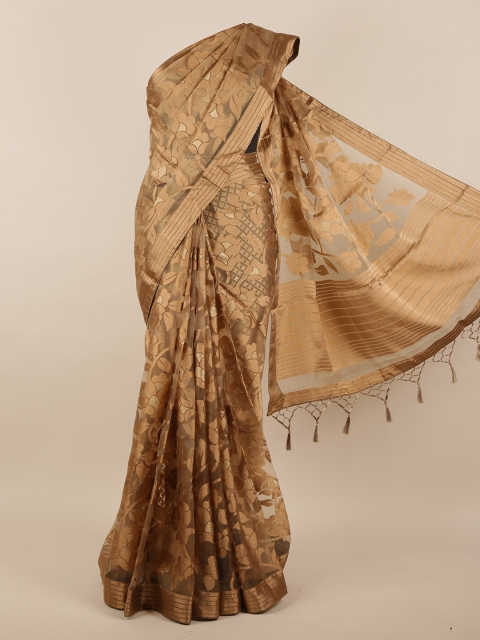 

Pothys Brown Floral Brasso Printed Jute Silk Saree