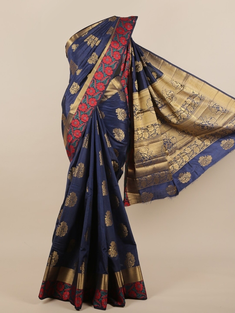 

Pothys Navy Blue & Red Ethnic Motifs Woven Design Zari Jute Silk Saree
