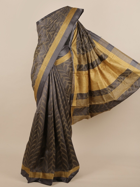 

Pothys Grey & Gold-Toned Floral Jute Silk Saree