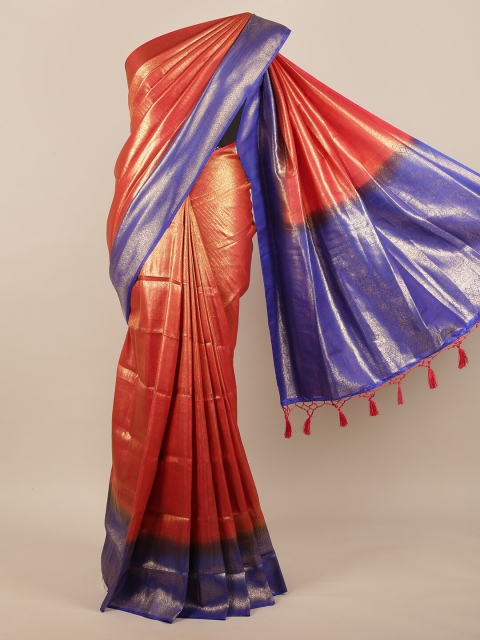 

Pothys Red & Blue Ethnic Motifs Woven Design Zari Jute Silk Saree