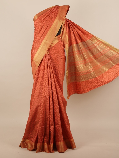 

Pothys Orange & Gold-Toned Floral Jute Silk Saree
