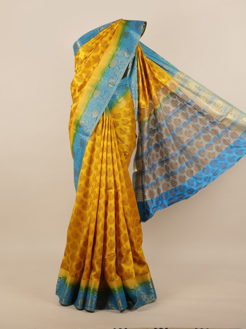 

Pothys Yellow & Blue Ethnic Motifs Woven Design Zari Jute Silk Saree