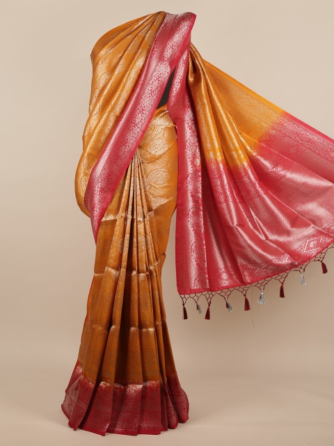 

Pothys Mustard & Pink Ethnic Motifs Zari Jute Silk Saree