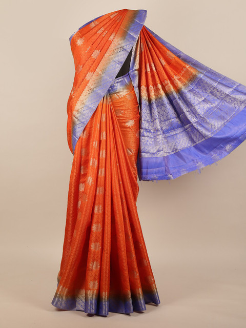 

Pothys Orange & Blue Ethnic Motifs Woven Design Zari Jute Silk Saree
