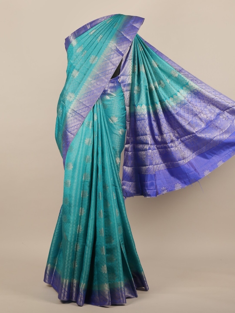 

Pothys Sea Green & Blue Floral Zari Jute Silk Saree