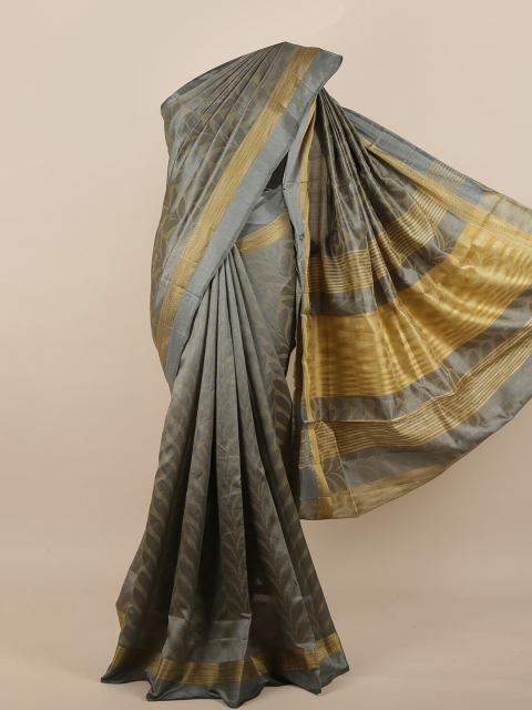 

Pothys Grey & Gold-Toned Woven Design Jute Silk Saree