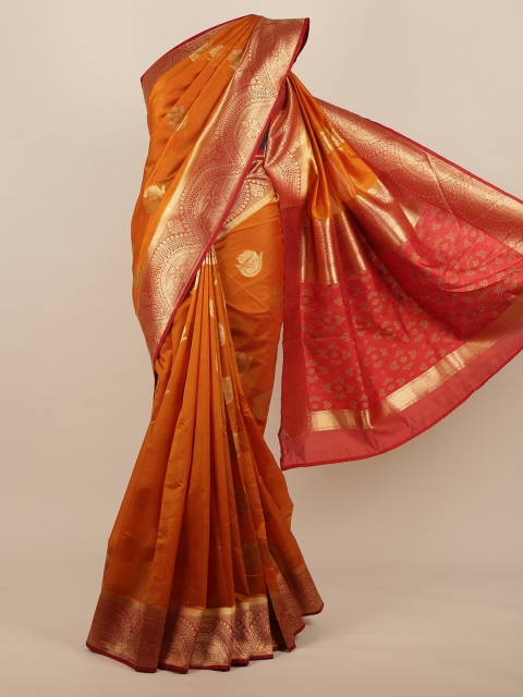 

Pothys Mustard & Red Ethnic Motifs Zari Jute Silk Saree