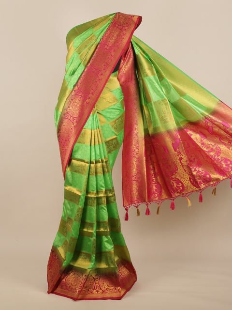 

Pothys Green & Pink Ethnic Motifs Jute Silk Saree