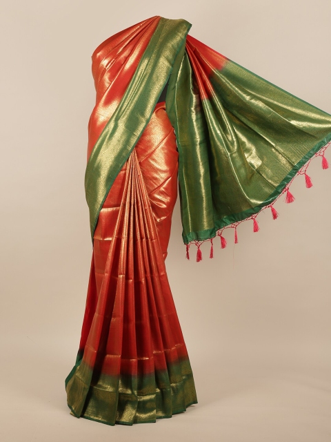 

Pothys Red & Green Ethnic Motifs Woven Design Zari Jute Silk Saree