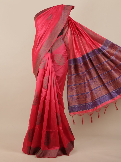 

Pothys Pink & Purple Ethnic Motifs Woven Design Jute Silk Saree