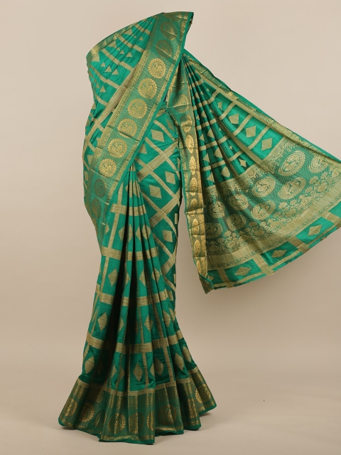 

Pothys Green & Gold-Toned Zari Jute Silk Saree