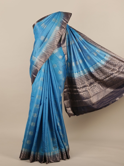 

Pothys Turquoise Blue & Silver-Toned Woven Design Jute Silk Saree