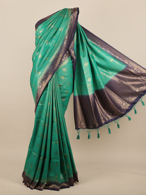 

Pothys Green & Blue Ethnic Motifs Woven Design Zari Jute Silk Saree