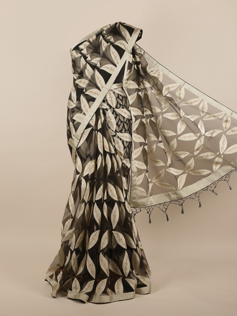 

Pothys Black & Cream-Coloured Floral Tissue Saree