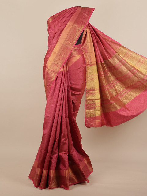 

Pothys Pink & Gold-Toned Woven Design Jute Silk Saree