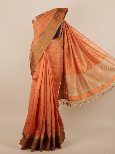 

Pothys Orange & Beige Ethnic Motifs Zari Border Jute Silk Saree