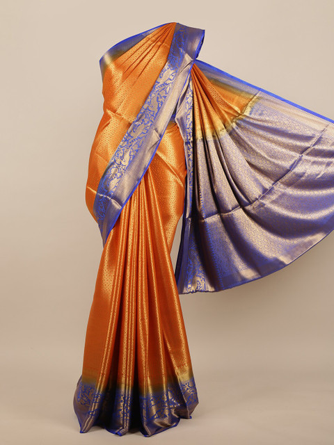 

Pothys Orange & Blue Ethnic Motifs Zari Jute Silk Saree