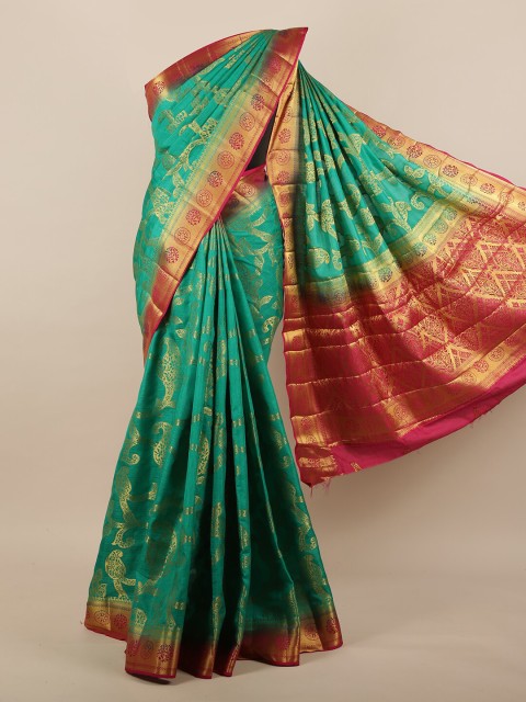 

Pothys Sea Green & Red Woven Design Zari Jute Silk Saree