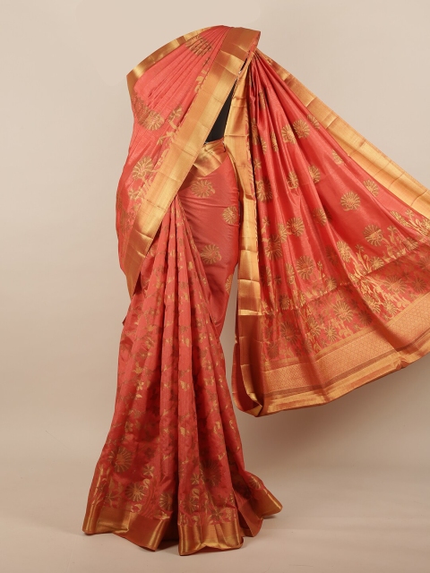 

Pothys Rust & Gold Ethnic Motifs Embroidered Zari Border Jute Silk Saree