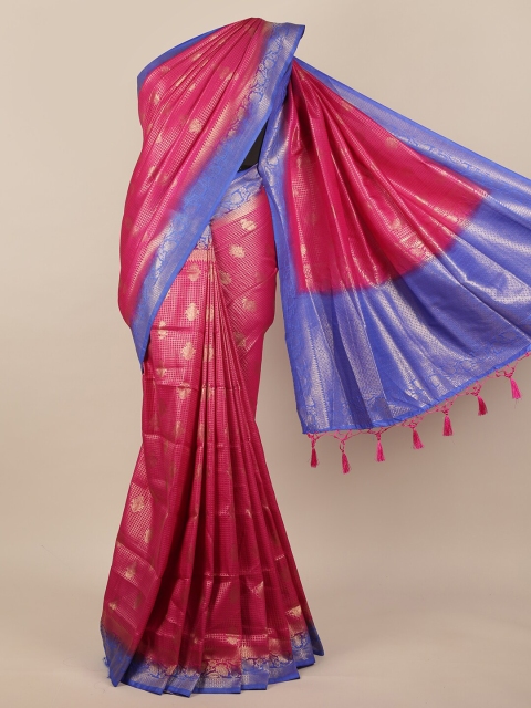 

Pothys Pink & Blue Ethnic Motifs Zari Jute Silk Saree