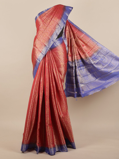 

Pothys Maroon & Blue Floral Zari Jute Silk Saree