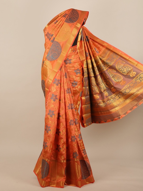 

Pothys Orange & Beige Floral Jute Silk Saree