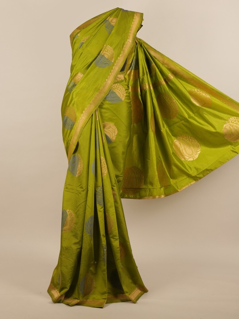 

Pothys Green & Gold-Coloured Ethnic Motifs Zari Woven Design Jute Silk Saree