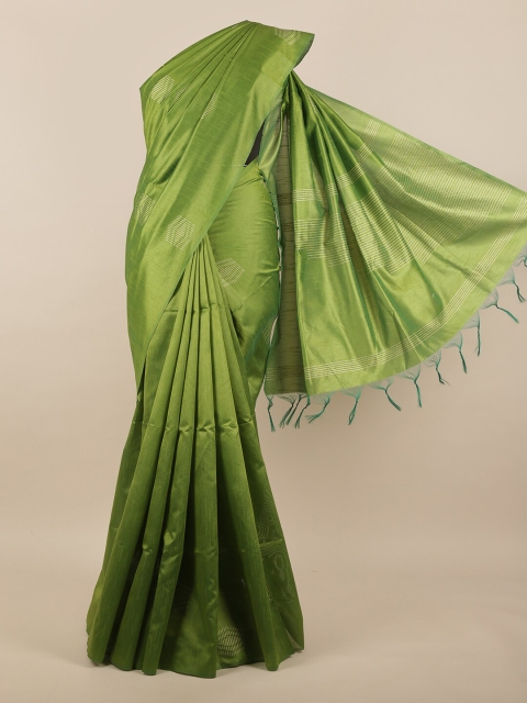 

Pothys Green & White Woven Design Jute Silk Saree