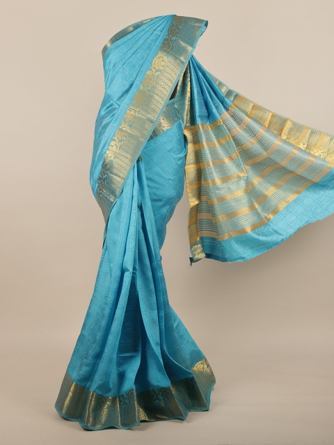 

Pothys Blue & Gold-Toned Woven Design Zari Jute Silk Saree