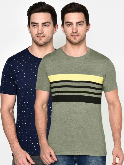 

ELEGANCE Men Pack Of 2 Navy Blue & Green T-shirt