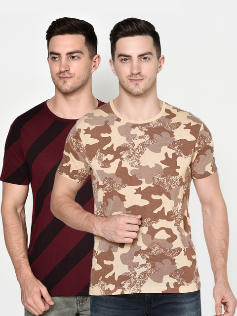 

ELEGANCE Men Pack Of 2 Printed T-shirt, Maroon