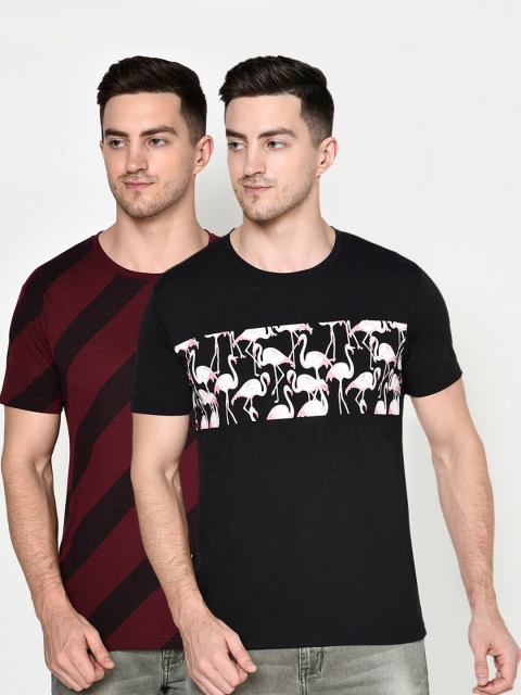 

ELEGANCE Men Pack Of 2 Maroon & Black T-shirt