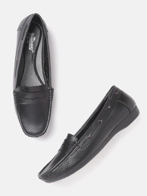 

Roadster Women Black Perforated Penny Boat Shoes