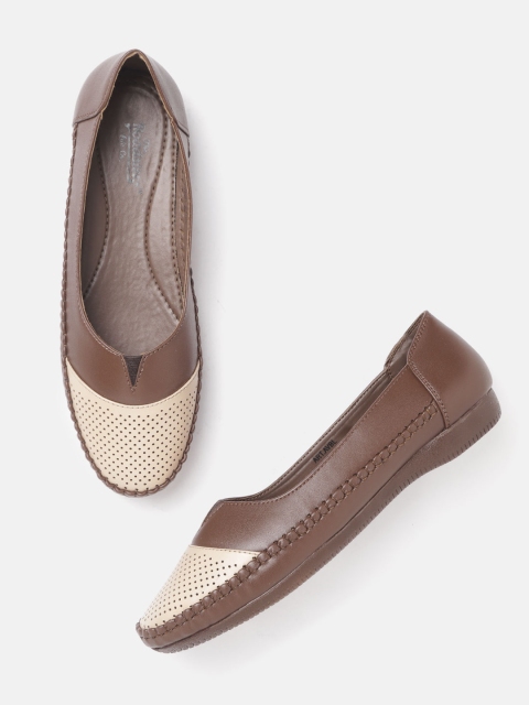 

Roadster Women Brown & Cream-Coloured Colourblocked Perforated detail Ballerinas