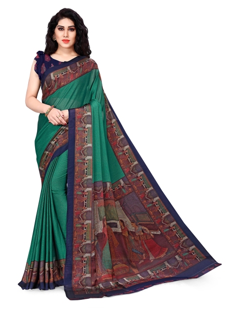 

KALINI Teal & Navy Blue Ethnic Motifs Printed Saree