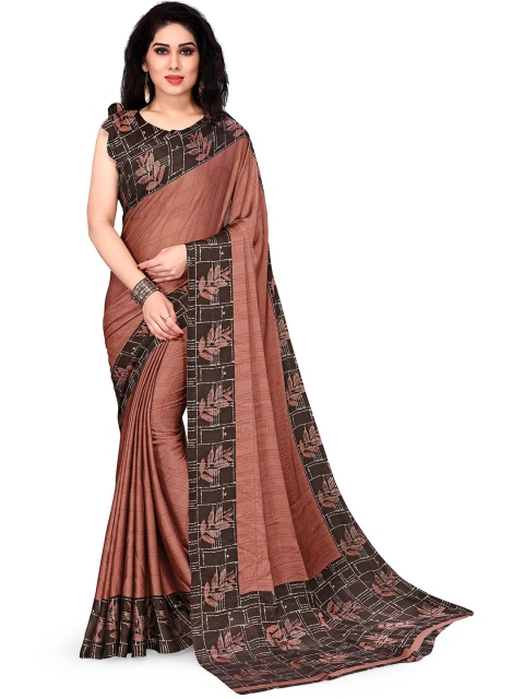 

KALINI Brown & White Floral Printed Bagh Saree