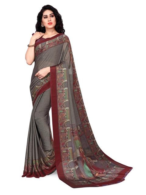 

KALINI Grey & Maroon Ethnic Motifs & Abstract Printed Saree