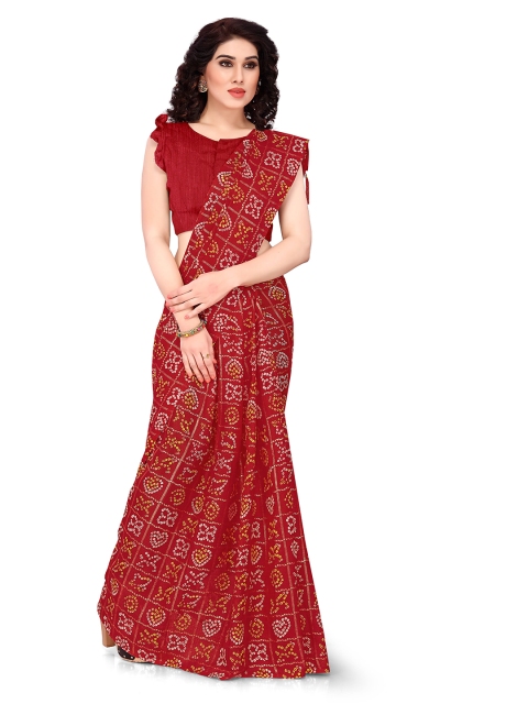 

KALINI Maroon & Off White Supernet Bandhani Printed Kota Doria Saree
