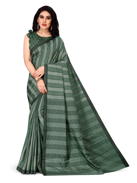 

KALINI Green & Beige Striped Silk Blend Saree