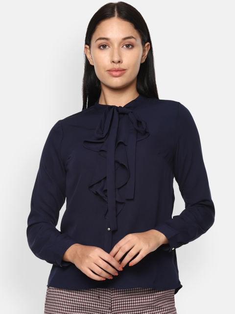 

Van Heusen Woman Women Navy Blue Solid Casual Shirt