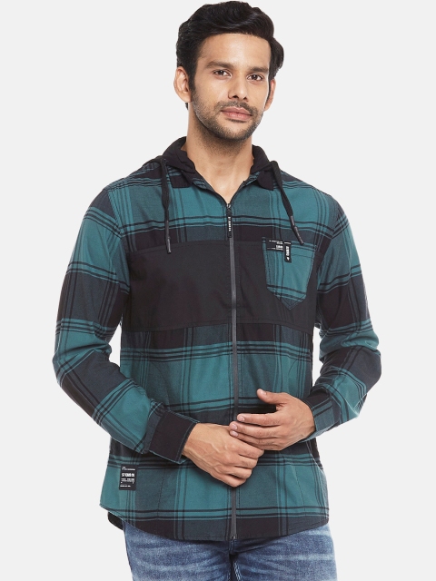 

SF JEANS by Pantaloons Men Black Slim Fit Tartan Checks Hooded Casual Shirt