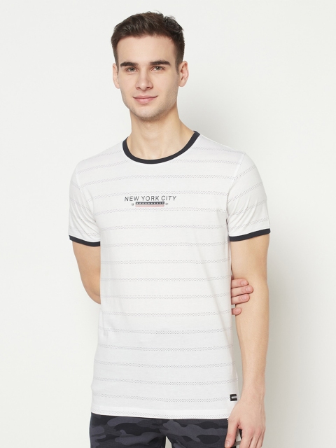 

Octave Men White Striped Cotton T-shirt